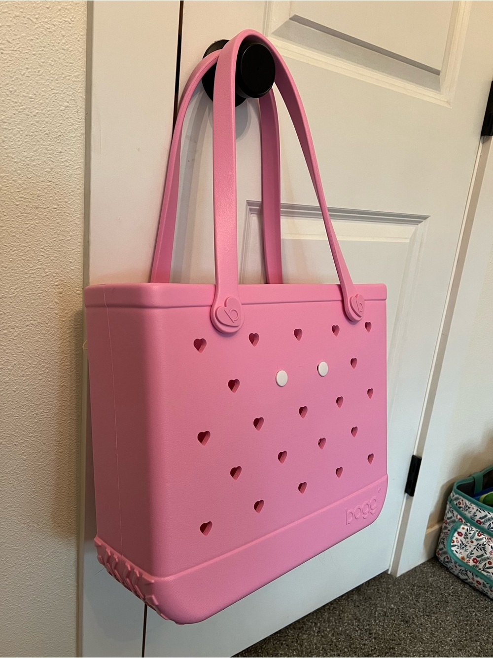 BOGG BAG Pink Taffy Cut Out Hearts Tote with Sheer Bow and Pearl Accents💕 - Picture 5 of 7